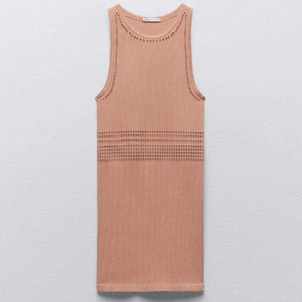 NWT ZARA Contour Collection Seamless Openwork Mini Dress Nude Sz M-L bloggers - Picture 2 of 10